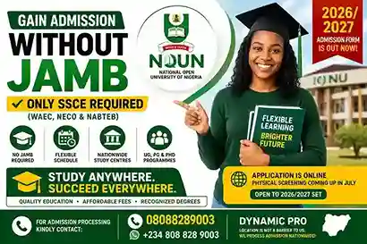 NOUN Admission 2026/2027: Gain Admission Without JAMB in Nigeria